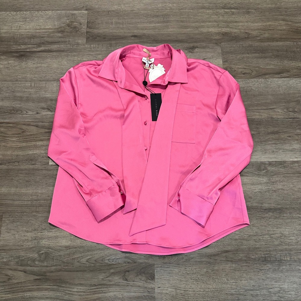 Gianni Bini x Jess Southern Pink Satin Tie Neck Blouse Size 10 NEW